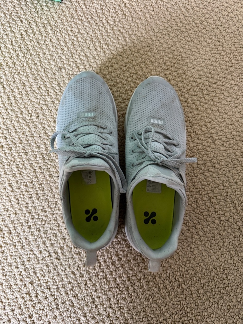 Puma Light Gray Knit Golf Sneakers with Lime Green Insoles